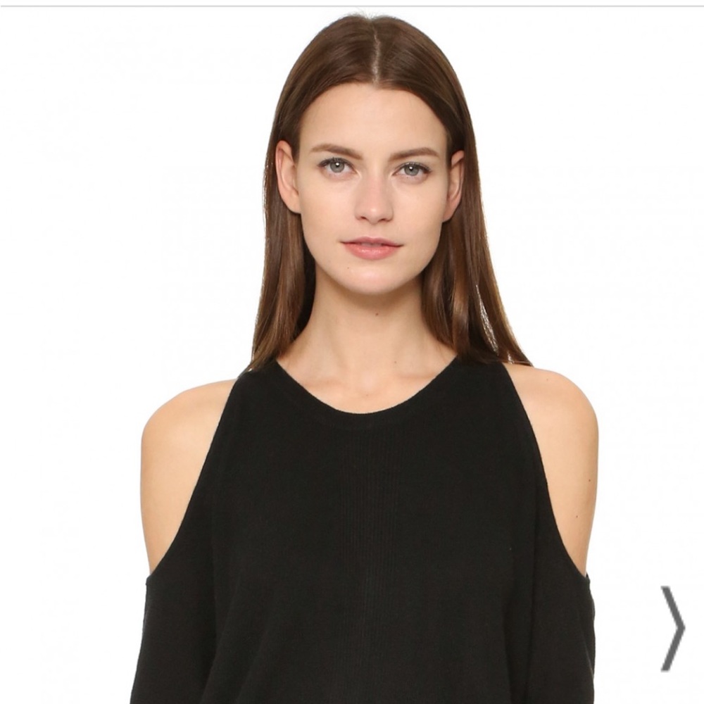 Tamara Mellon Cold Shoulder cashmere sweater in black.